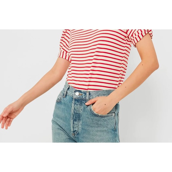 POMANDER PLACE Red Striped Vesty Puff Short Sleeve Crewneck. Size Medium - Picture 2 of 5